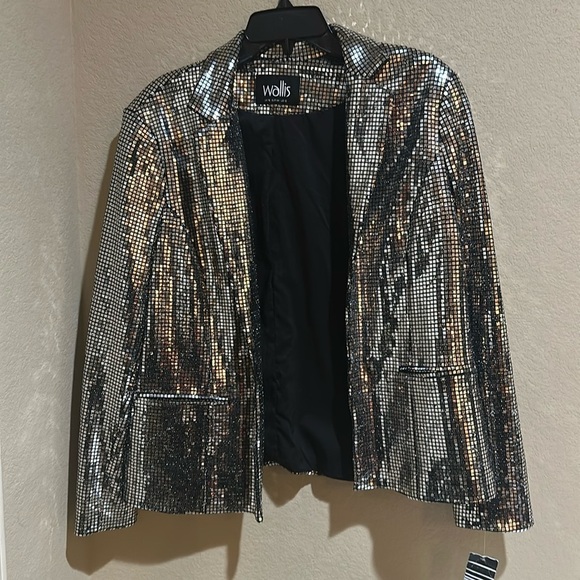 Wallis Silver Mirror Sequin Blazer size 16 - Picture 2 of 10